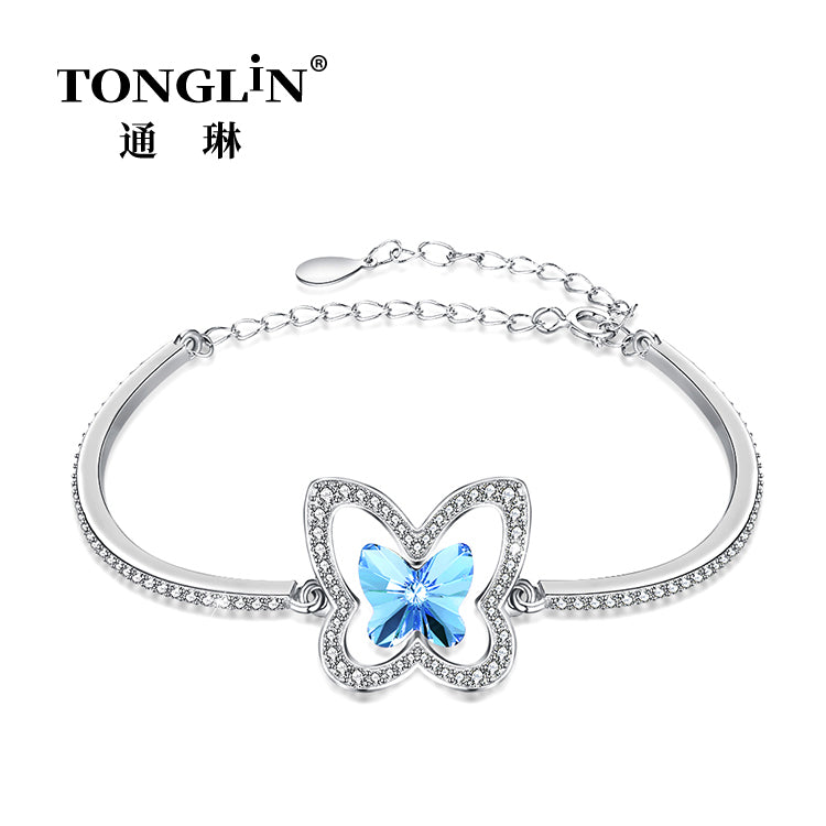 Tonglin Sterling Silver Crystal Butterfly Bracelet With Zirconia