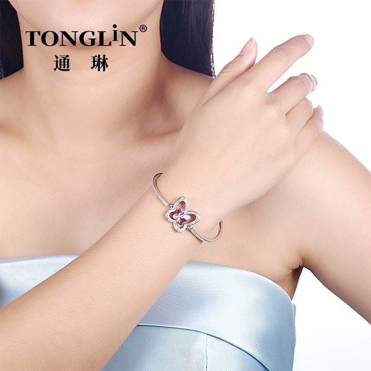 Tonglin Sterling Silver Crystal Butterfly Bracelet With Zirconia