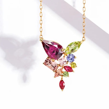 Tonglin Garnet Multicolor Gemstone Floral Pendant Necklace