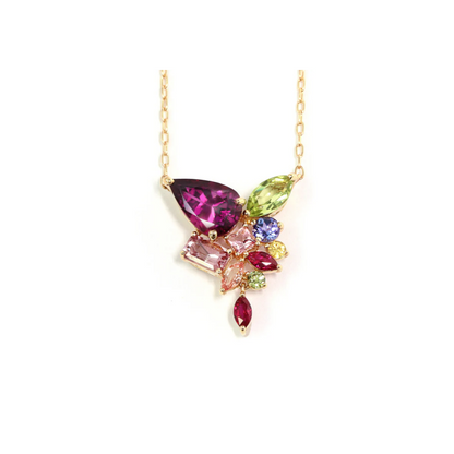 Tonglin Garnet Multicolor Gemstone Floral Pendant Necklace